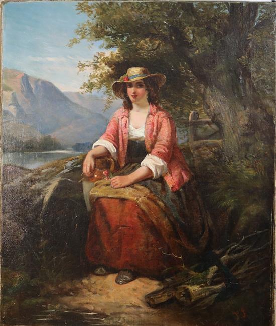 19th century English School Portrait of a lady seated in a landscape 30 x 25in., unframed